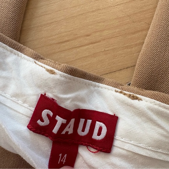 STAUD Luisa Pleated Front Trouser Pants Tan Wide Leg‎ Size 14 - Picture 4 of 9